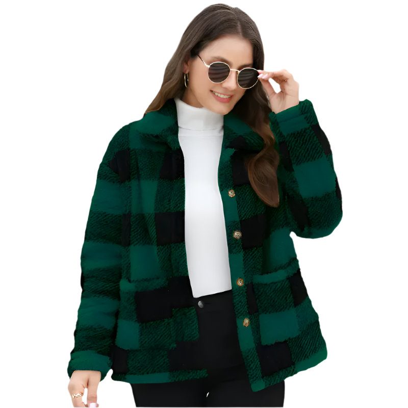 Plaid Teddy Jacket with Patched Pockets