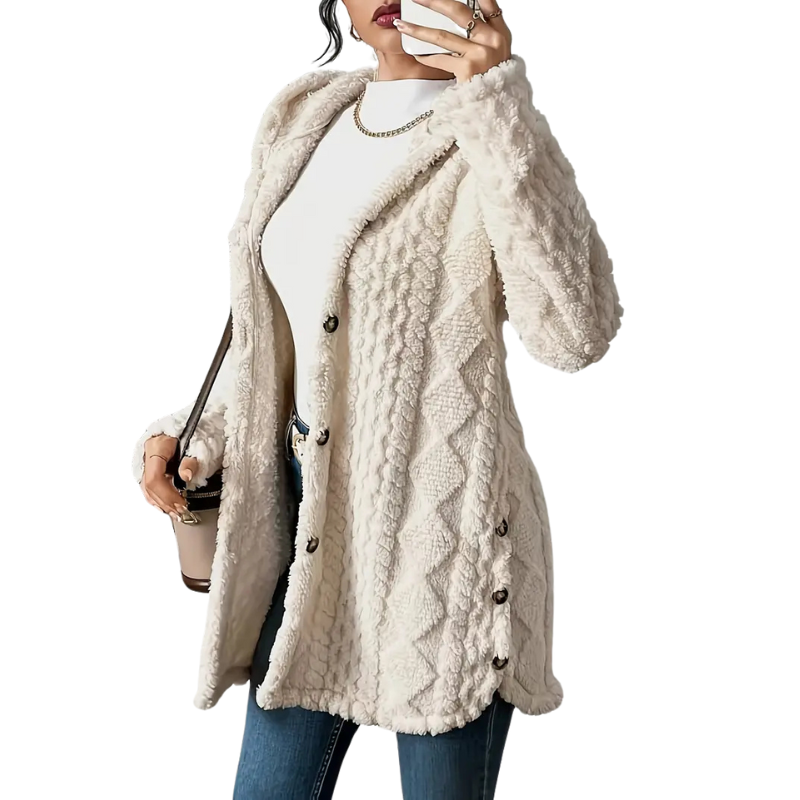 Cozy Hooded Button Front Teddy Coat