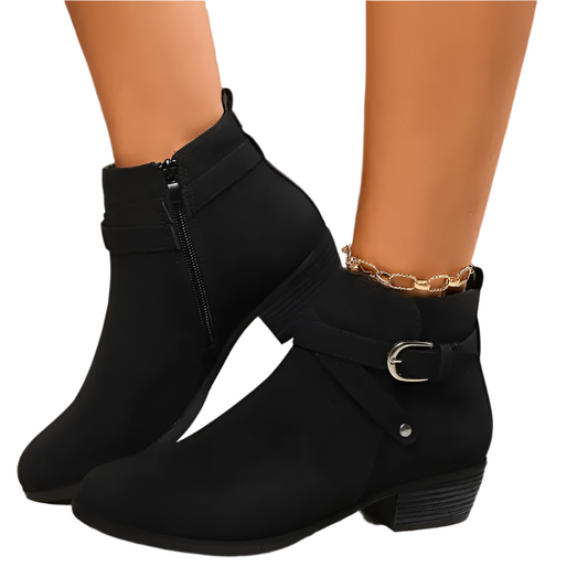 Chunky Heel Side Zipper Ankle Boots