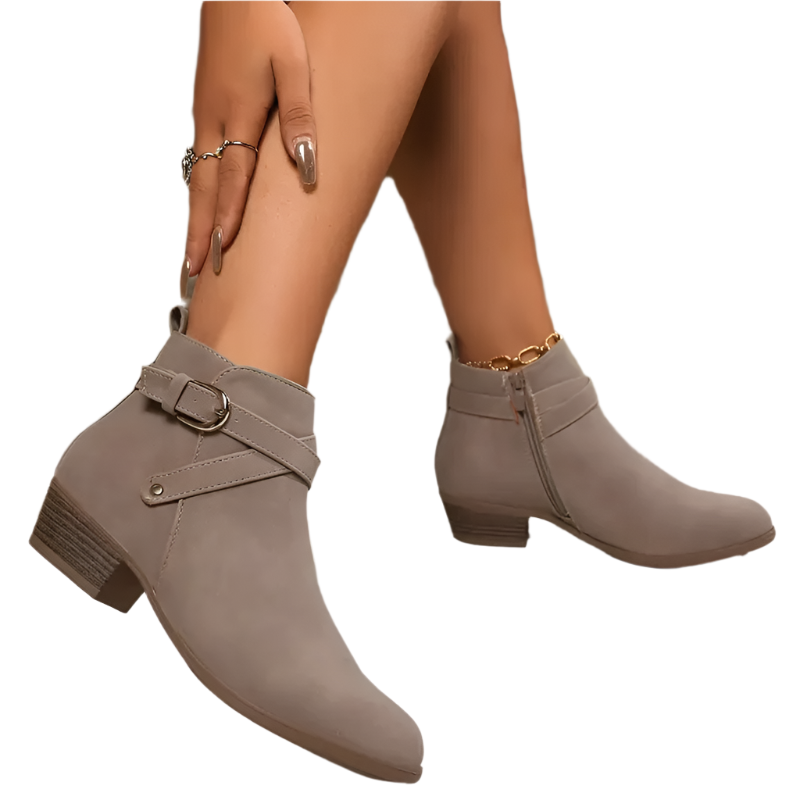 Chunky Heel Side Zipper Ankle Boots