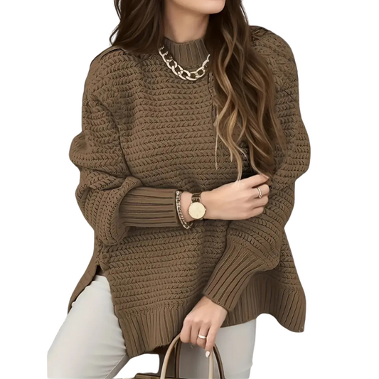 Stand Neck Side Split Pullover Sweater