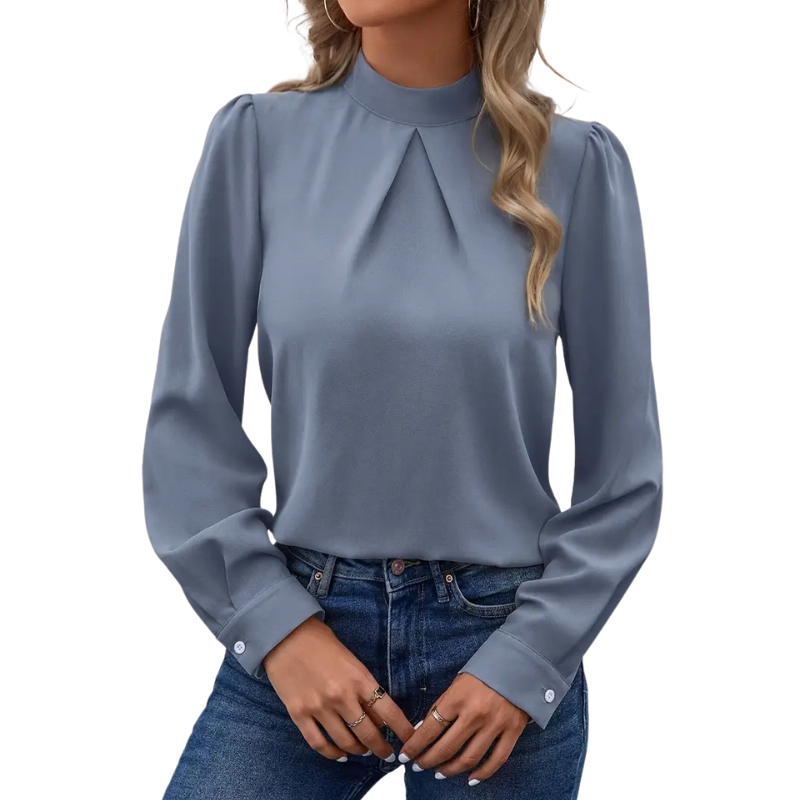 Elegant Pleated Mock Neck Blouse